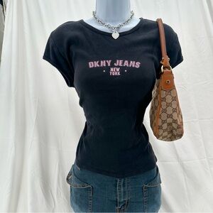 Y2K Baby Tee DKNY Jeans Black With Pink Logo